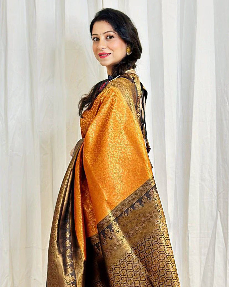 Beautiful Orange Color Soft Lichi Silk Saree