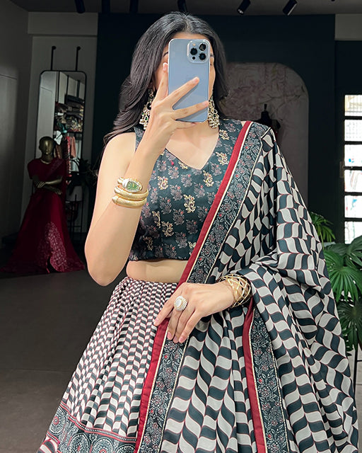 Grey Color Vaishali Silk Gota Patti Lehenga Set