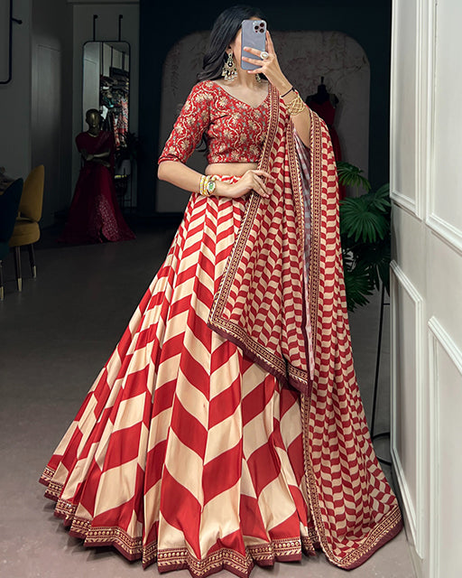 Red Color Vaishali Silk Gota Patti Lehenga Set