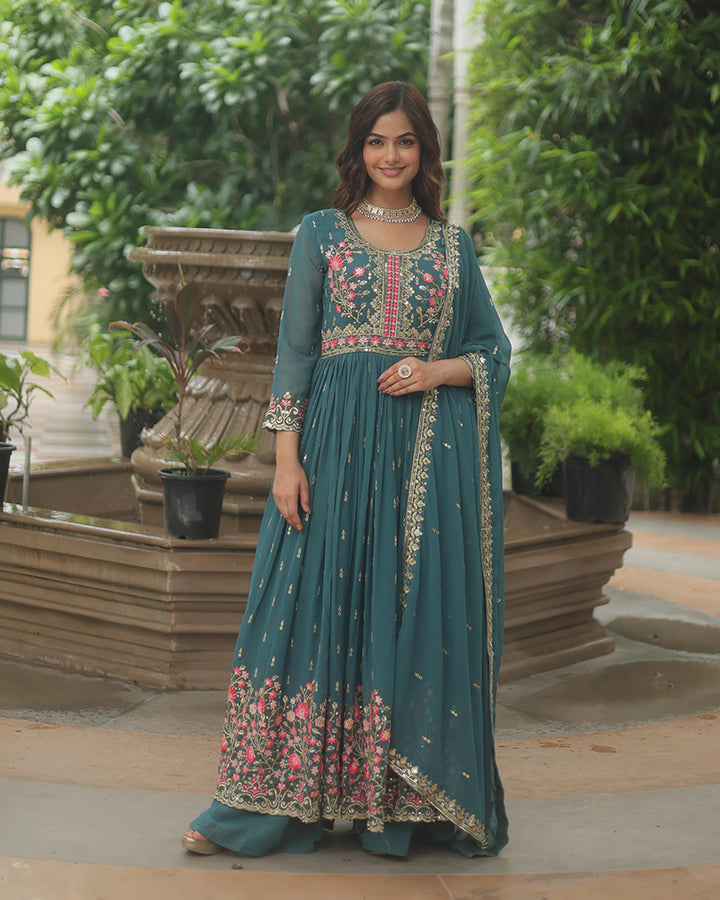 Designer Rama Color Three Piece Sharara Suit