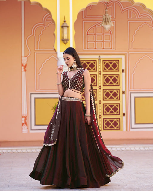 Maroon Color Fendi Embroidered Lehenga Choli