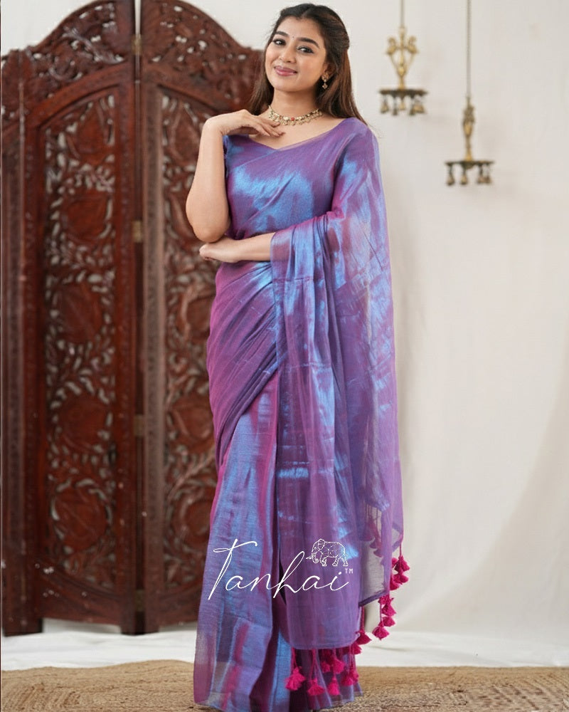 Purple Color Handloom Raga Tissue Cotton Saree