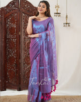 Purple Color Handloom Raga Tissue Cotton Saree