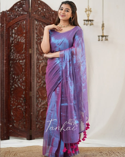 Purple Color Handloom Raga Tissue Cotton Saree