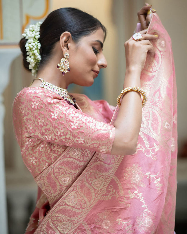 Orange Color Banarasi Jacquard Zari Weaving Saree