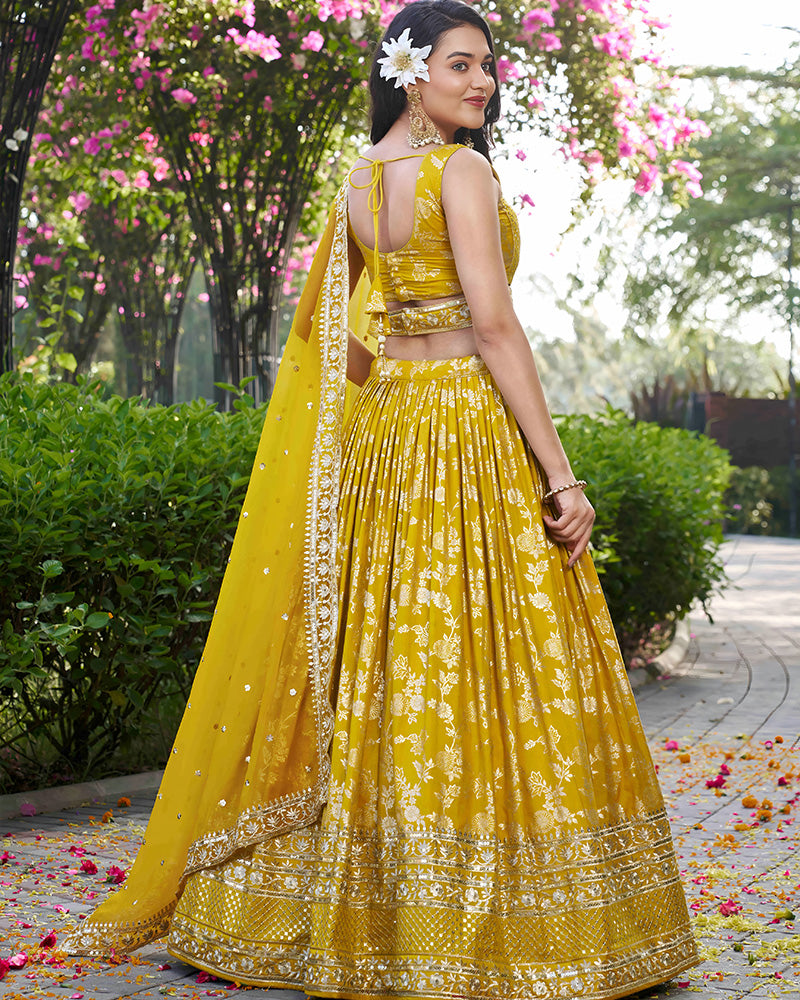 Yellow Color Dola Silk Jacquard Lehenga Choli
