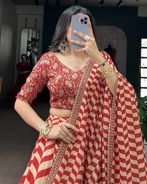 Red Color Vaishali Silk Gota Patti Lehenga Set