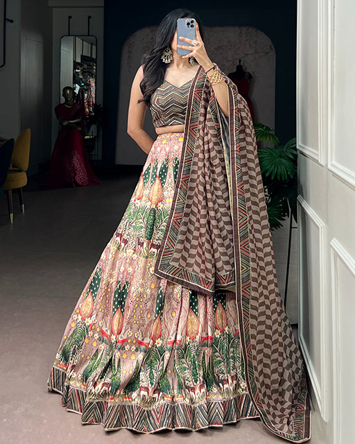 Brown Color Vaishali Silk Gota Patti Lehenga Set