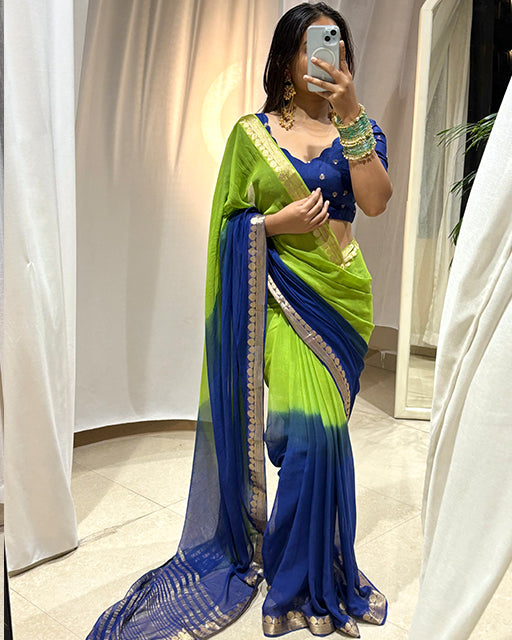 Parrot Green Color Viscose Georgette Shaded Saree