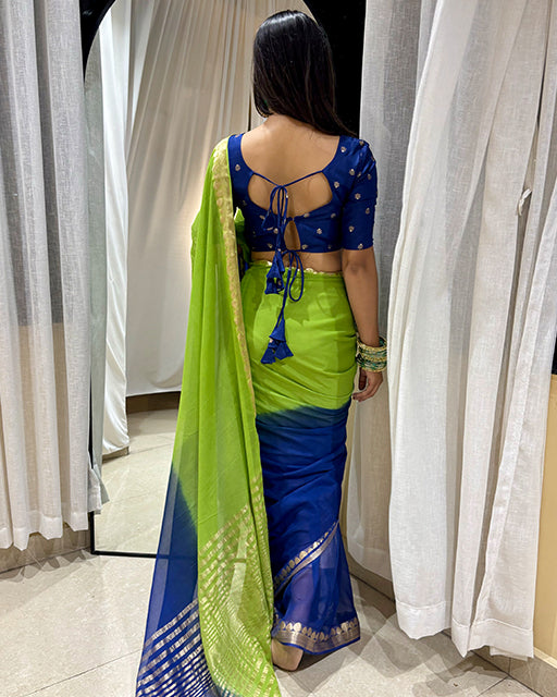 Parrot Green Color Viscose Georgette Shaded Saree