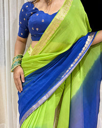 Parrot Green Color Viscose Georgette Shaded Saree