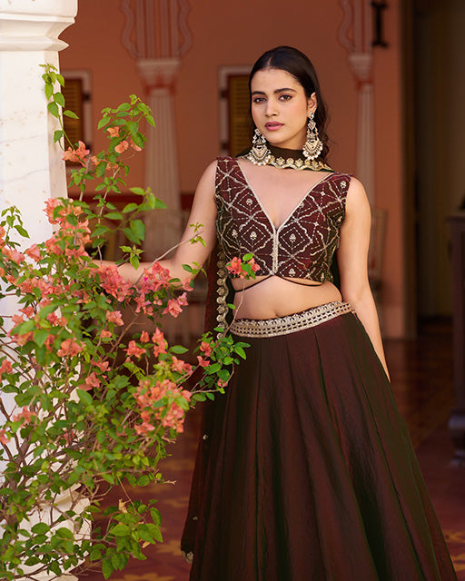 Maroon Color Fendi Embroidered Lehenga Choli