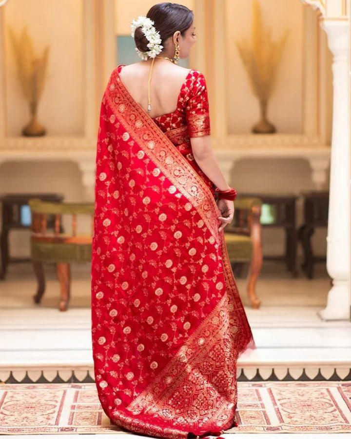 Red Color Banarasi Jacquard With Zari Work Saree