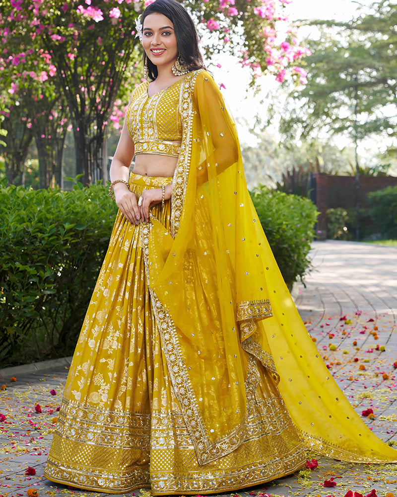 Yellow Color Dola Silk Jacquard Lehenga Choli