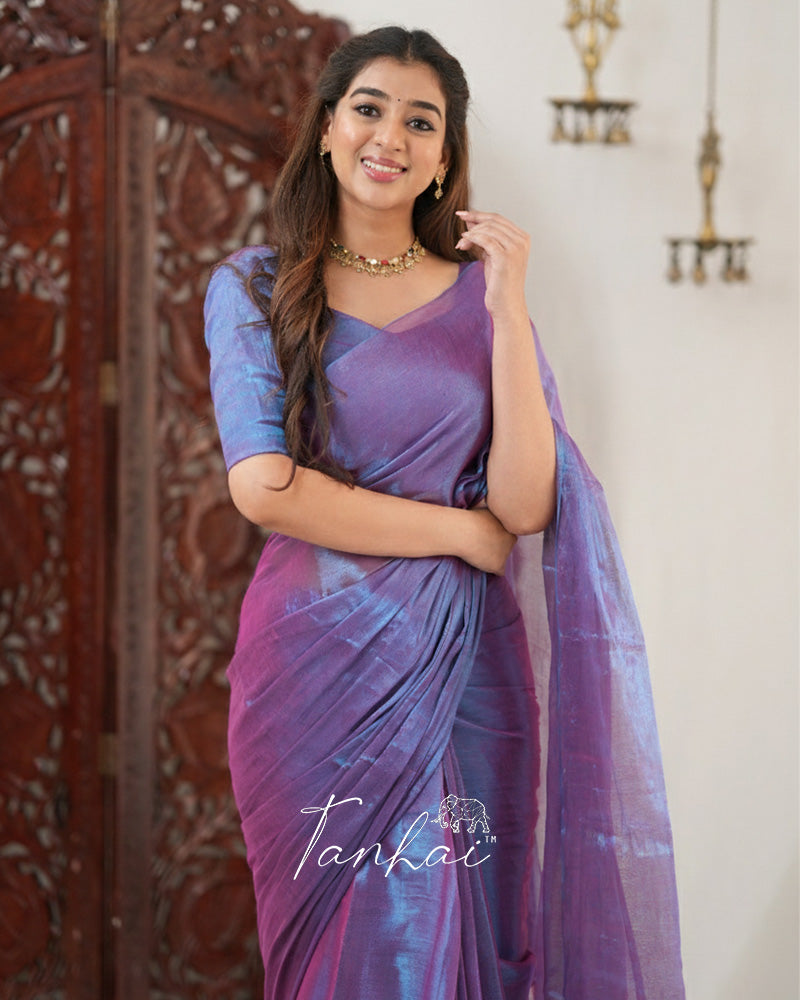 Purple Color Handloom Raga Tissue Cotton Saree