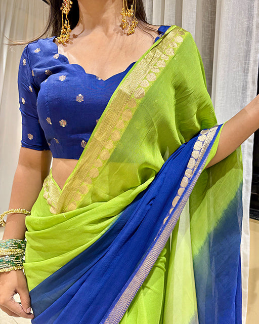 Parrot Green Color Viscose Georgette Shaded Saree