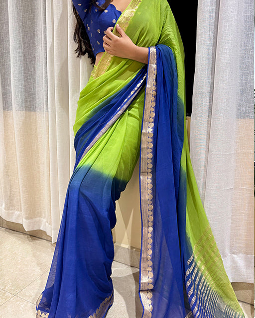 Parrot Green Color Viscose Georgette Shaded Saree