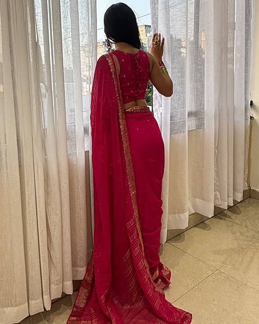 Pink Color Viscose Georgette Sequence Work Saree