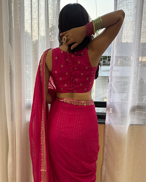 Pink Color Viscose Georgette Sequence Work Saree