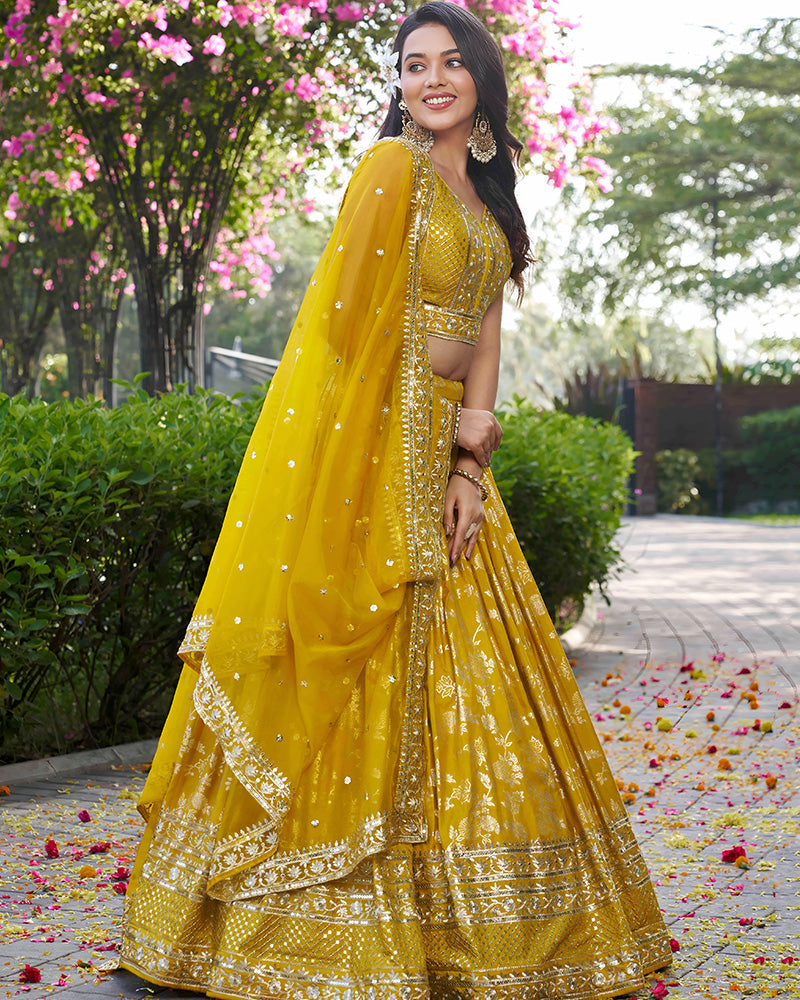 Yellow Color Dola Silk Jacquard Lehenga Choli
