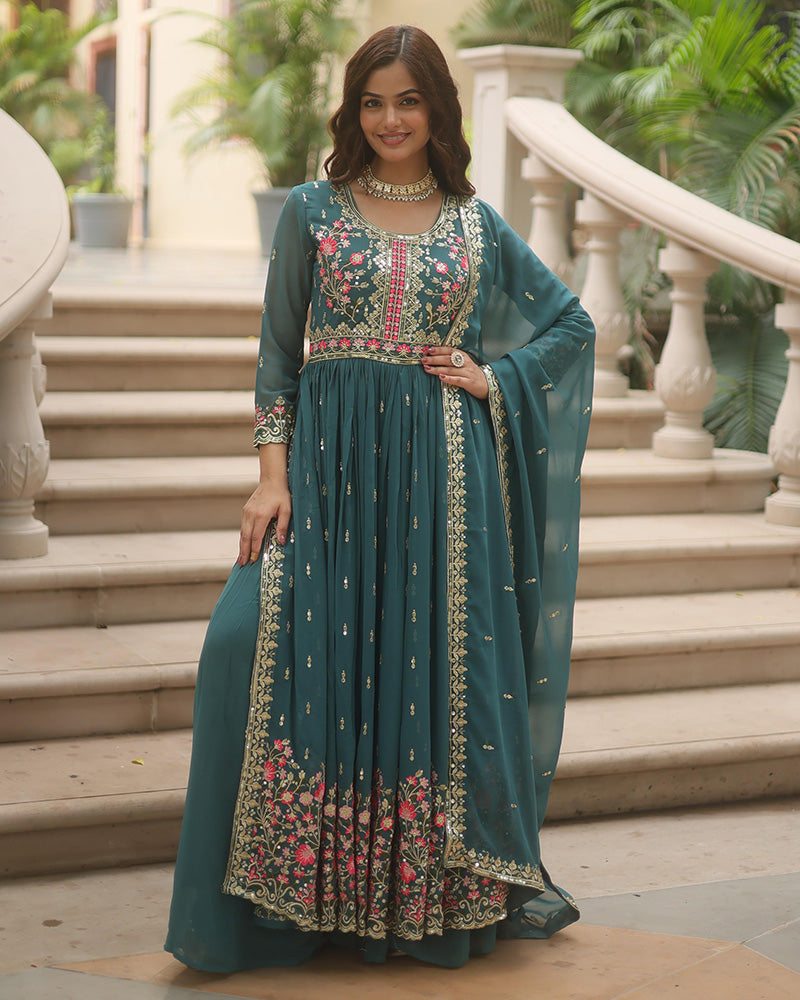 Designer Rama Color Three Piece Sharara Suit