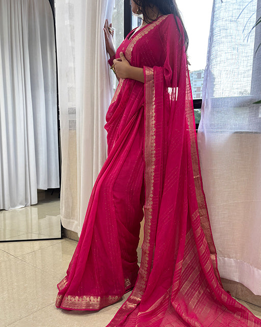 Pink Color Viscose Georgette Sequence Work Saree