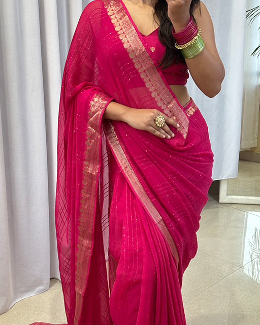 Pink Color Viscose Georgette Sequence Work Saree