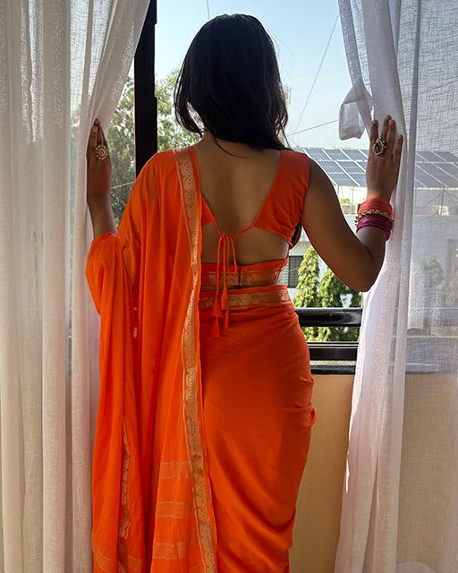 Orange Color Mysore Crepe Saree