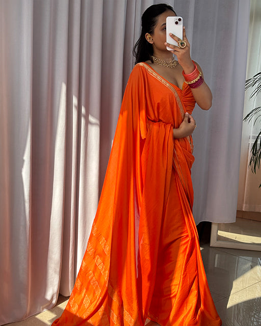 Orange Color Mysore Crepe Saree
