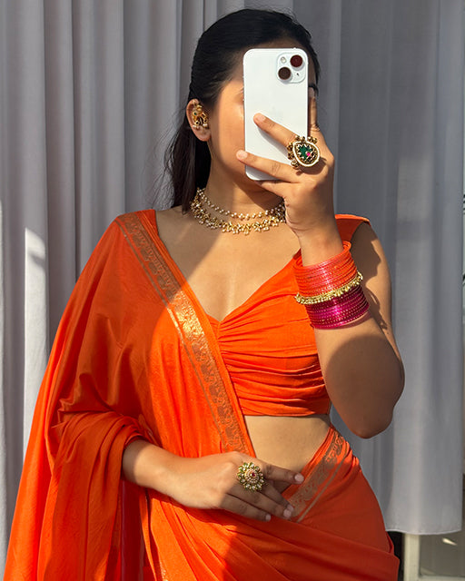 Orange Color Mysore Crepe Saree