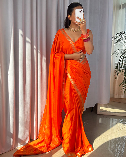 Orange Color Mysore Crepe Saree