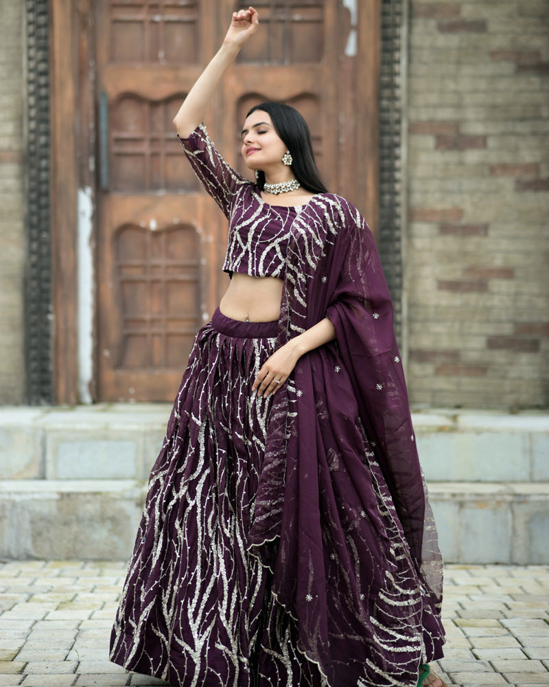 Wine Color Designer Tebby Silk Lehenga Choli
