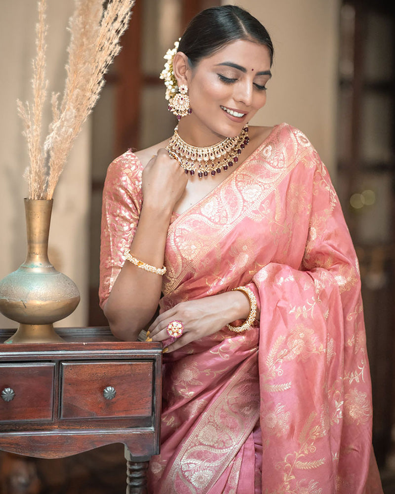 Orange Color Banarasi Jacquard Zari Weaving Saree