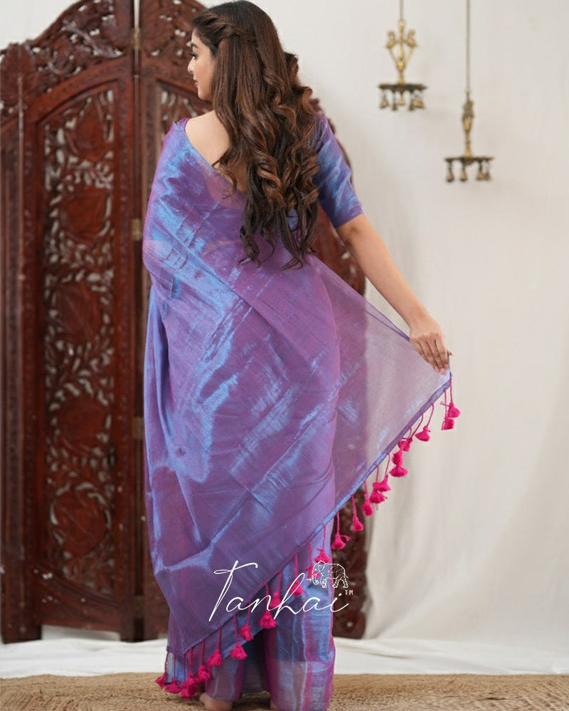 Purple Color Handloom Raga Tissue Cotton Saree