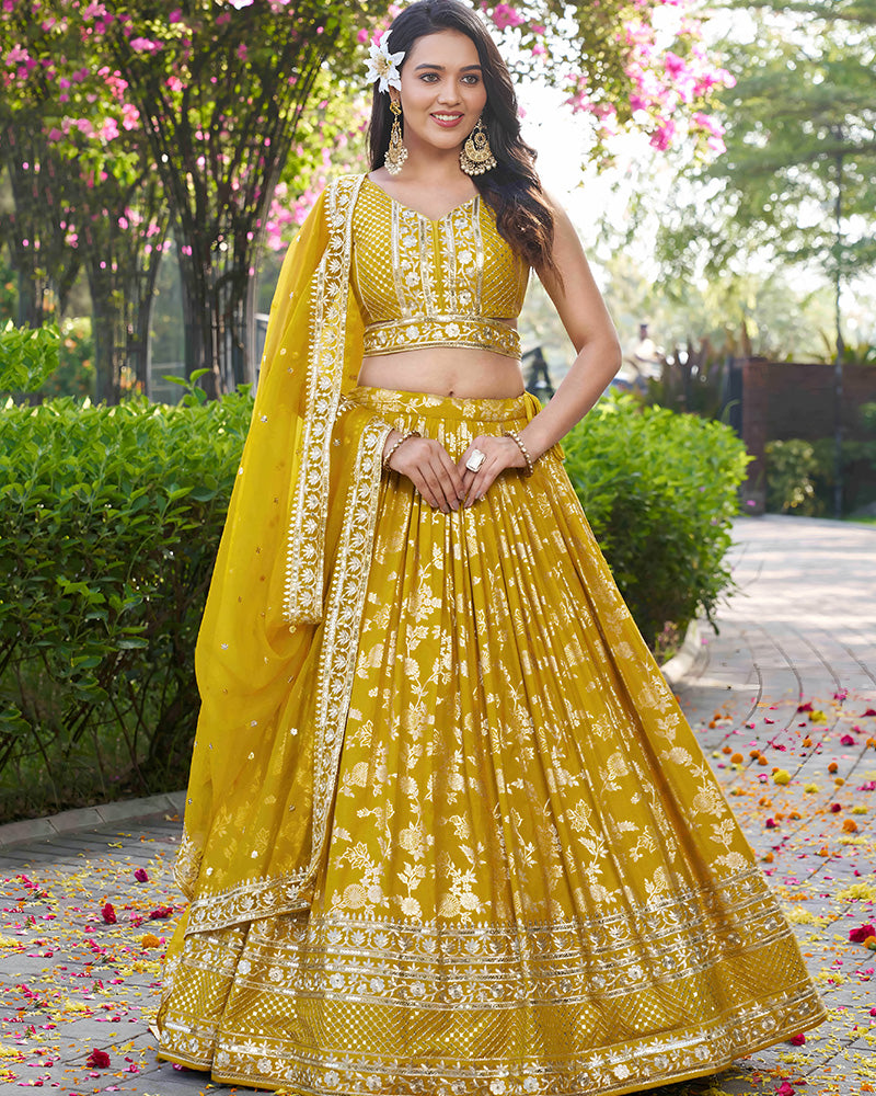 Yellow Color Dola Silk Jacquard Lehenga Choli