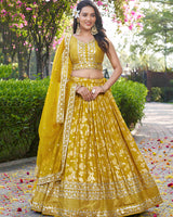 Yellow Color Dola Silk Jacquard Lehenga Choli