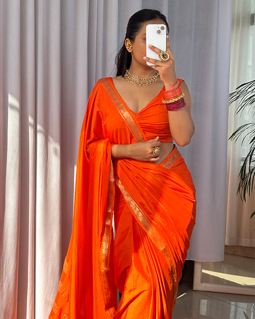 Orange Color Mysore Crepe Saree