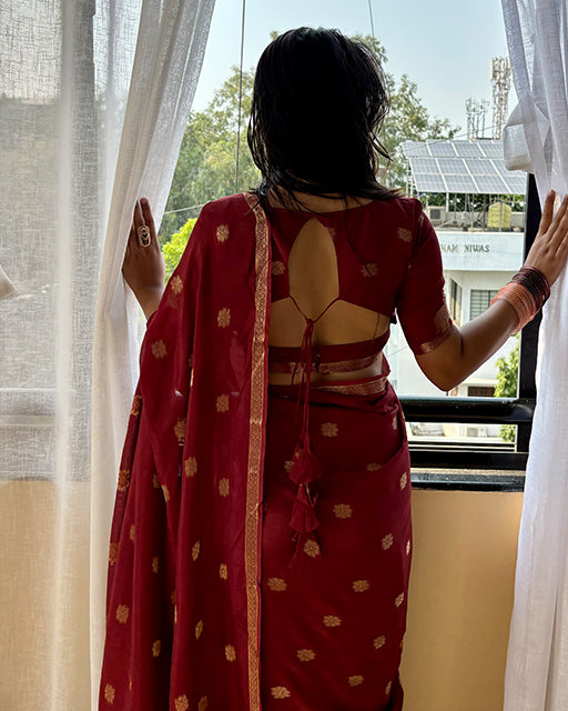 Brown Color Muslin Silk Shaded Saree