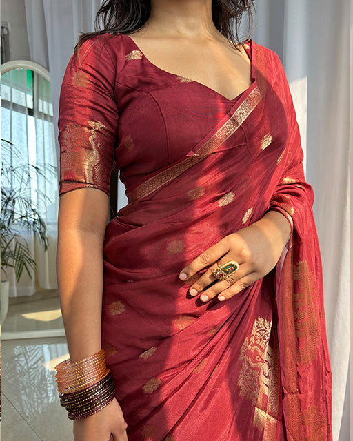 Brown Color Muslin Silk Shaded Saree
