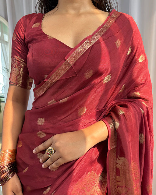 Brown Color Muslin Silk Shaded Saree