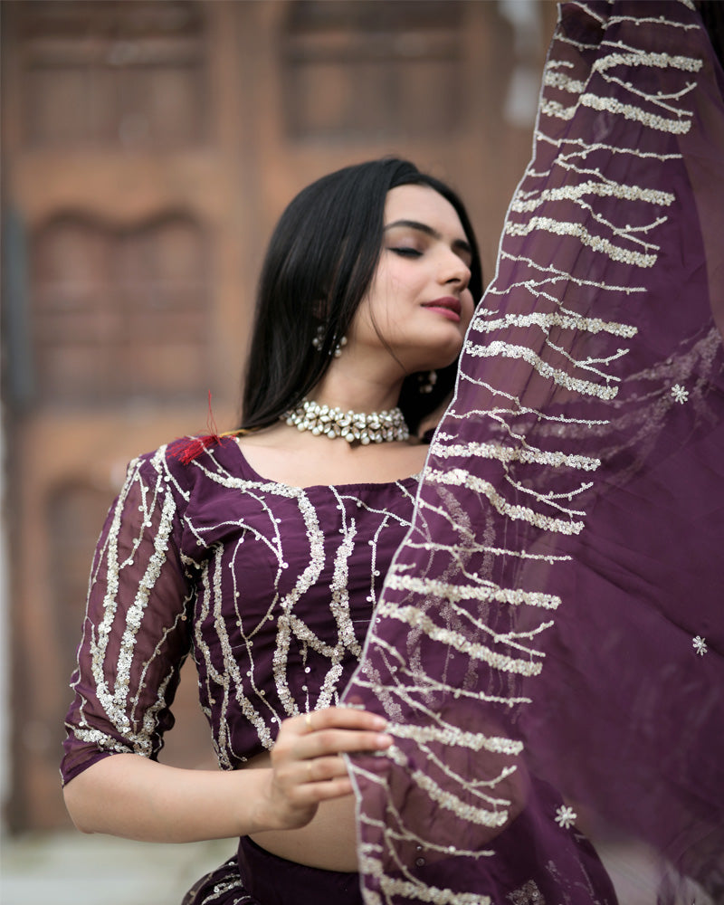 Wine Color Designer Tebby Silk Lehenga Choli