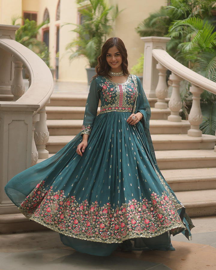 Designer Rama Color Three Piece Sharara Suit