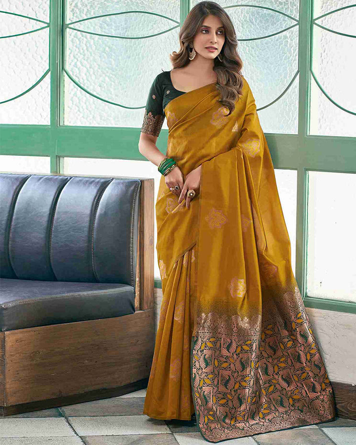 Yellow Color Banarasi Jacquard Soft Silk Saree