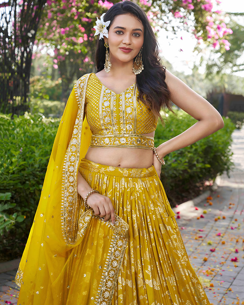 Yellow Color Dola Silk Jacquard Lehenga Choli