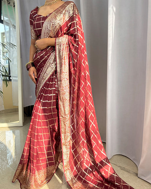 Brown Color Viscose Georgette Chex Saree