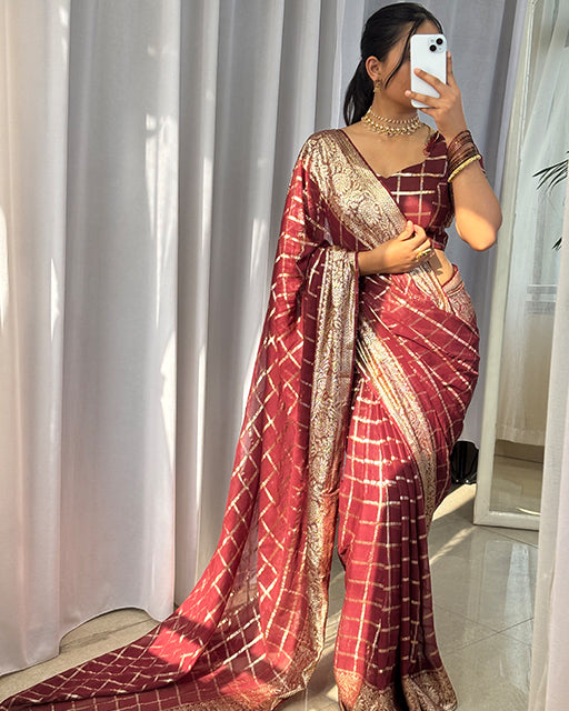 Brown Color Viscose Georgette Chex Saree