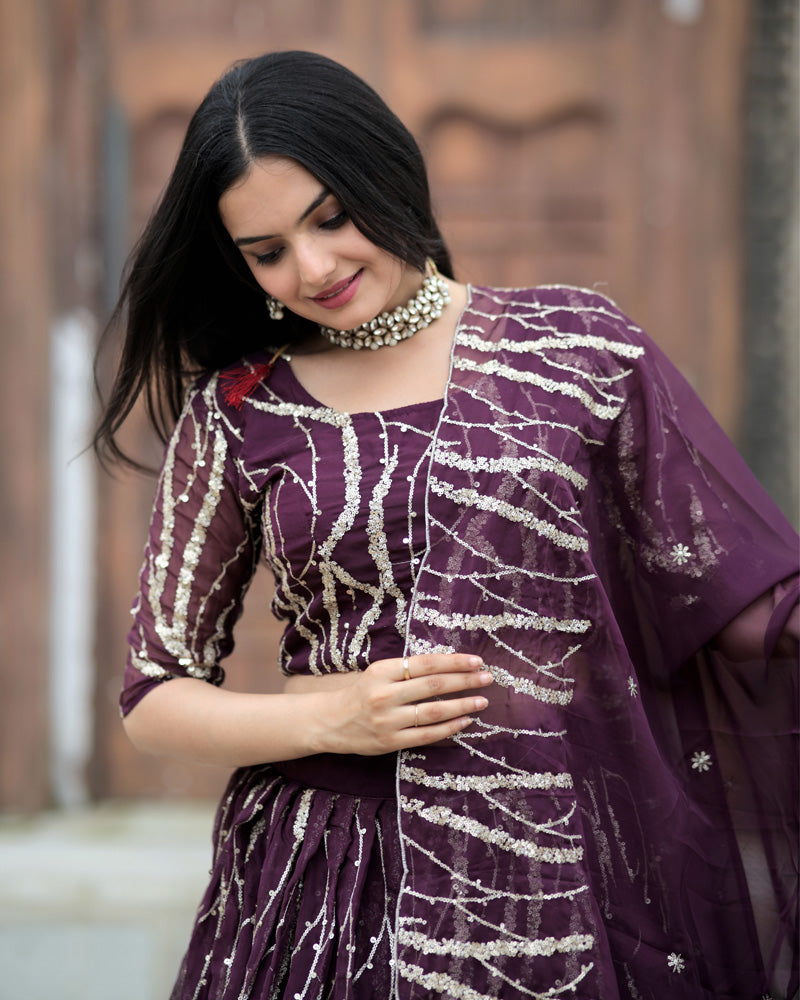 Wine Color Designer Tebby Silk Lehenga Choli