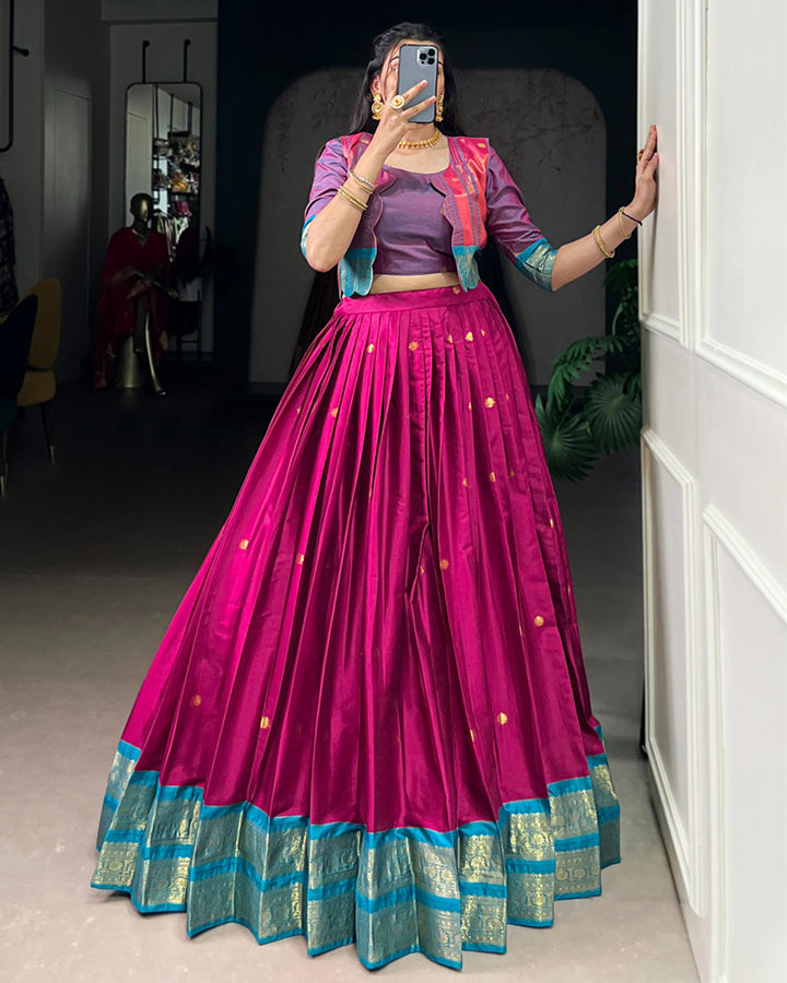 Pink Color Poly Cotton Zari Weaving Lehenga Choli
