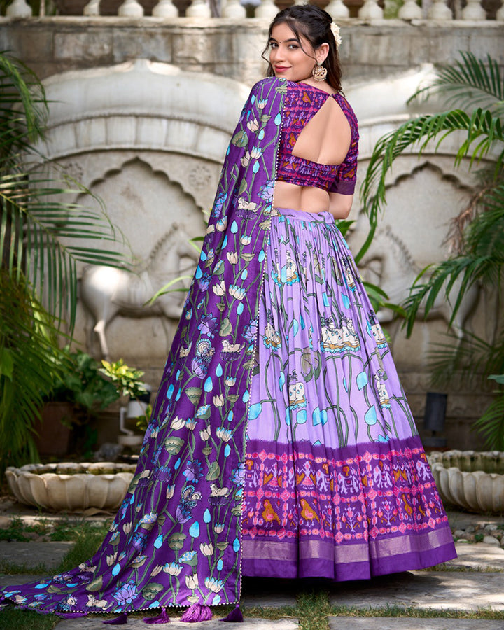 Lavender Color Tussar Silk Patola Printed Lehenga Choli