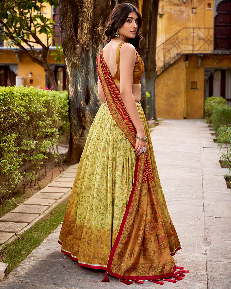 Copper Color Vichitra Silk Printed Lehenga Choli